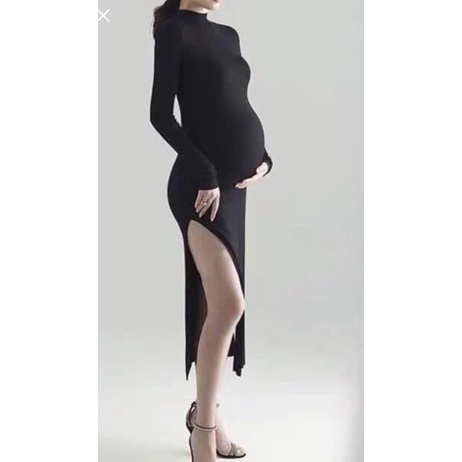 孕婦寫真黑色彈性性感洋裝