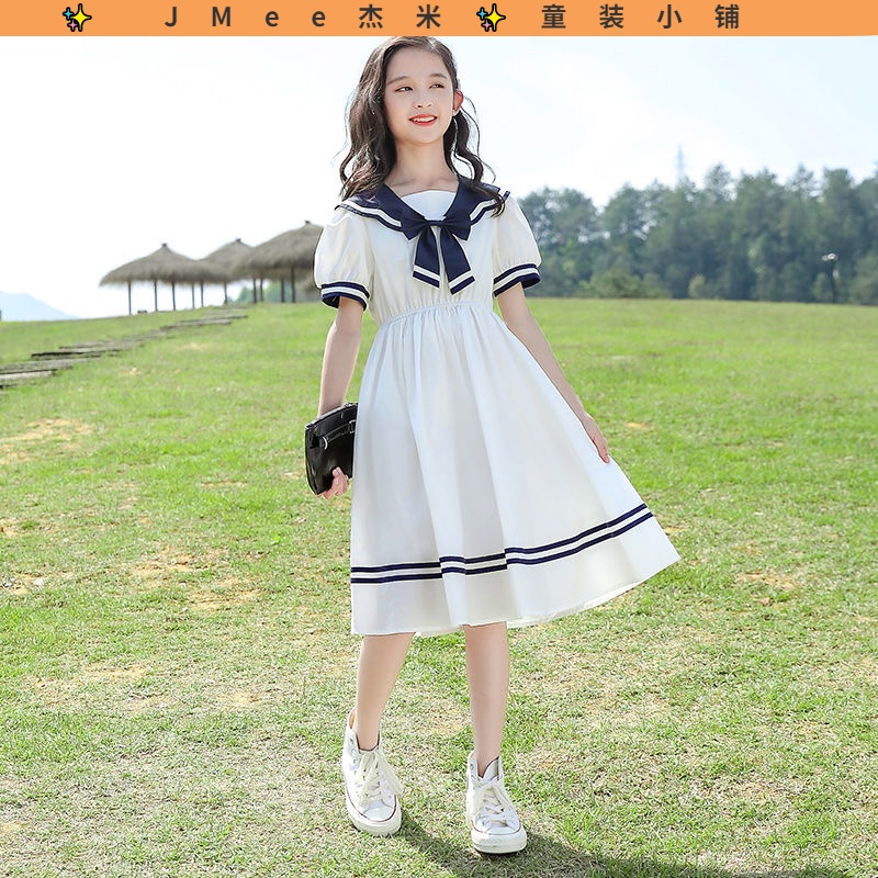 ✨ JMee傑米✨ 大童裝 女童洋裝 兒童短袖洋裝 2022新款 女大童洋裝 韓版洋裝 泡泡袖洋裝 中大童洋氣公主裙
