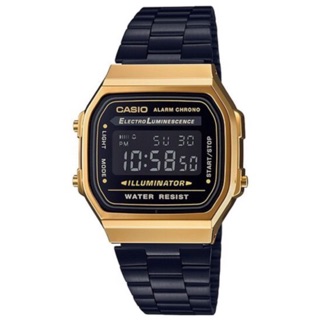 CASIO卡西歐金色復刻版復古潮流金錶方型數位電子錶中性男女可戴迷彩錶盤設計A168WEGB-1B A-168WG-9W