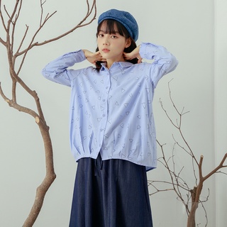 【MOSS CLUB】幾何三角印花-女長袖襯衫 印花 藍 紫(二色/魅力商品/版型適中)