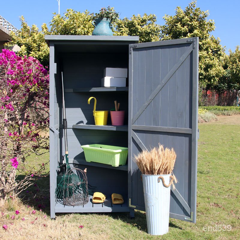 引き戸 キャビネット戸外 戸棚 収納棚 花道具箱 雑物棚 防腐 木 ベランダ2