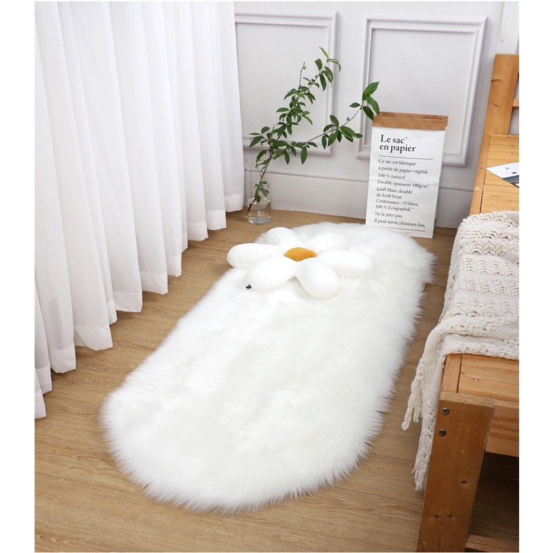 60 * 180CM 白色蓬鬆地毯豪華人造皮草地毯橢圓形超柔軟毛茸茸的地毯地墊椅子沙發套, 用於臥室客廳