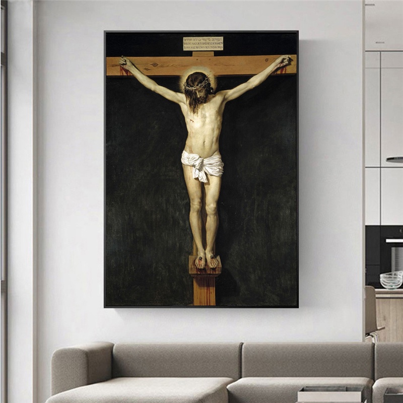 基督被釘十字架的著名油畫牆上的複製品基督教壁畫油畫印刷品耶穌壁畫