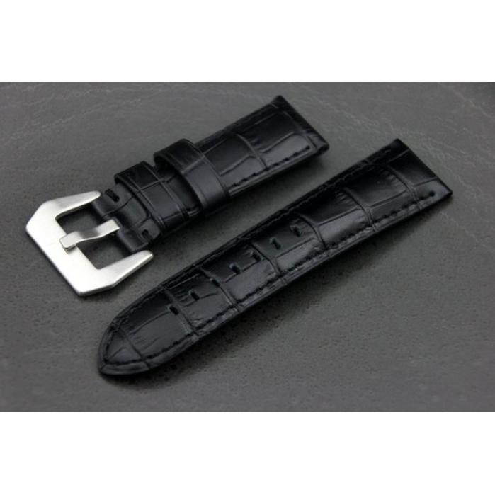 24mm收22mm沛鈉海的新衣黑色高質感可替代pan erai原廠錶帶之壓鱷魚皮紋真牛皮錶帶