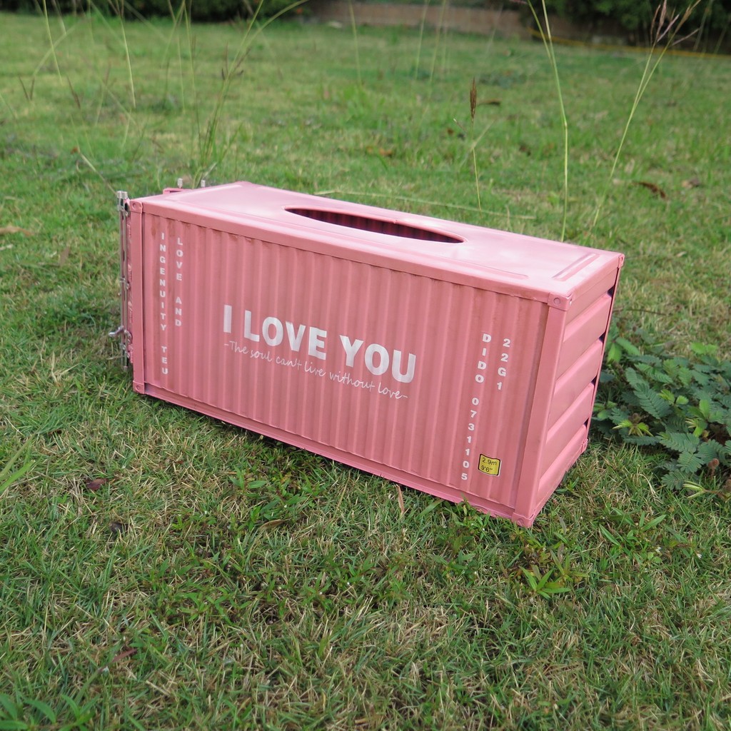 *現貨限時優惠*貨櫃面紙盒/工業風抽紙盒/Loft貨櫃屋衛生紙盒- I Love You 粉紅色 -【ZenCup】