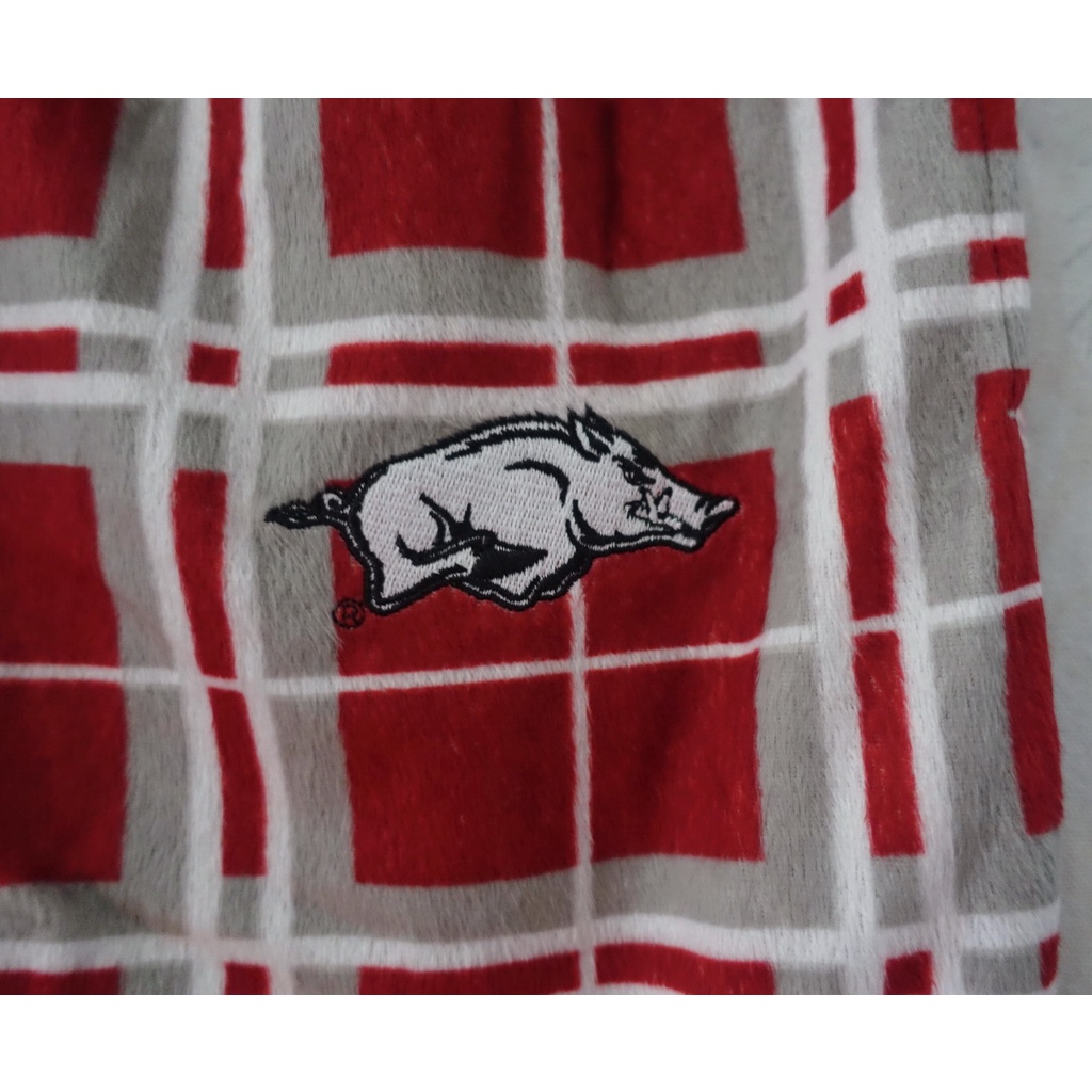美國專櫃 足球 球隊 長褲睡褲 男款 開檔 法蘭絨 絨毛 超柔軟 刷毛絨 紅灰格紋 野豬刺繡 S號