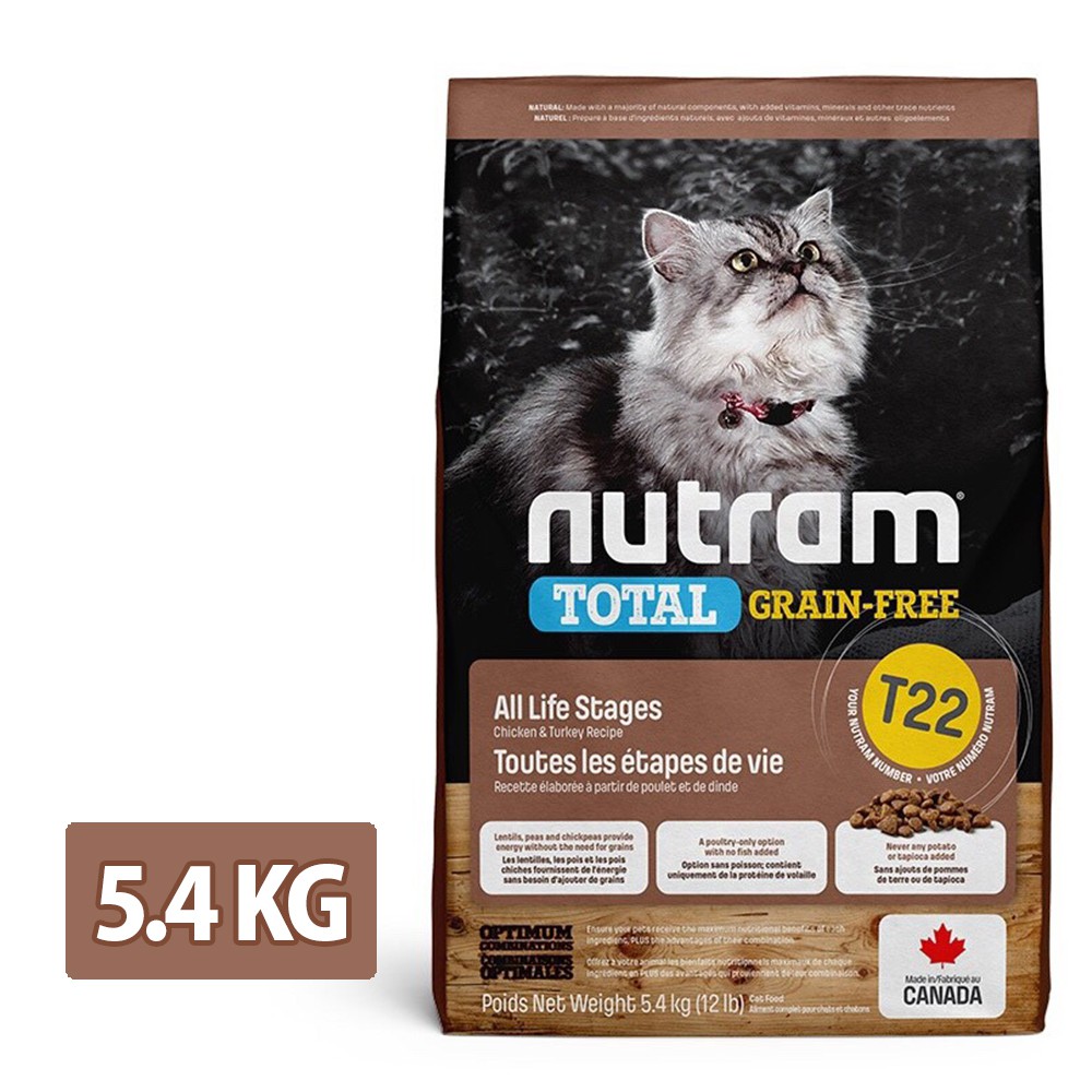 【Nutram 紐頓】T22 無穀挑嘴全齡貓火雞+雞肉 5.4kg 貓飼料