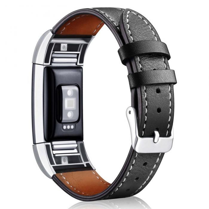 Fitbit Charge 2 HR 智慧手表小牛皮真皮表帶 不銹鋼金屬表扣 運動手環 可替換腕帶男女通用 多色可選