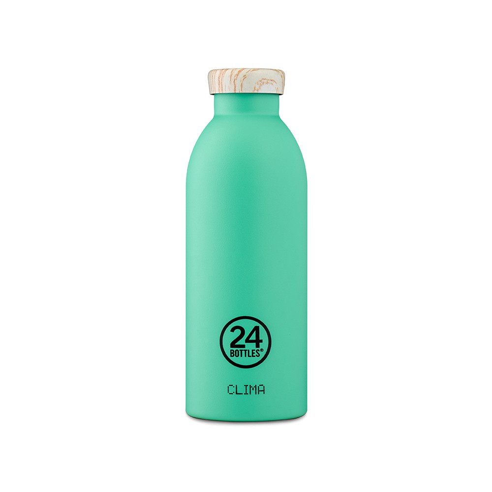 d1choice精選商品館 義大利 24Bottles 不鏽鋼雙層保溫瓶 500ml - 綠薄荷(木紋蓋)