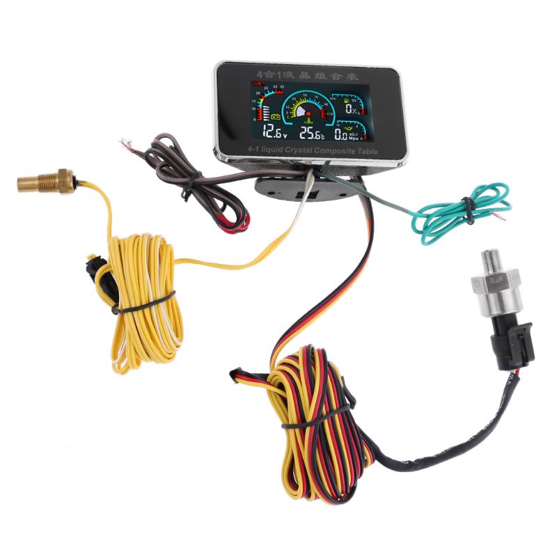 Pcf* 4 合 1 LCD 汽車數字報警表電壓表油壓燃油水溫 12-24V