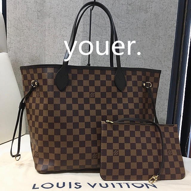 二手正品LV NEVERFULL MM N41358 棋盤格 肩背包 購物袋 托特包 N51105