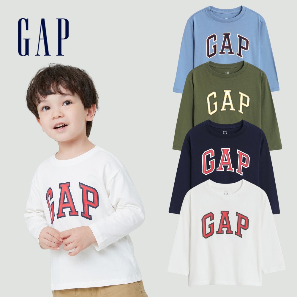 Gap 男幼童裝 Logo純棉長袖T恤 厚磅密織親膚系列-多色可選(451112)