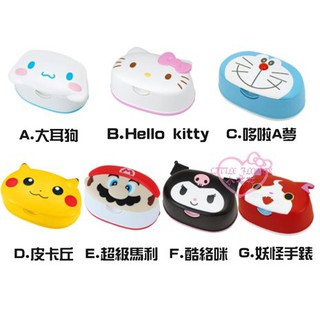 ♥小花花日本精品♥HelloKitty美樂蒂酷洛米大耳狗皮卡丘妖怪手錶造型純水盒裝濕紙巾45642401