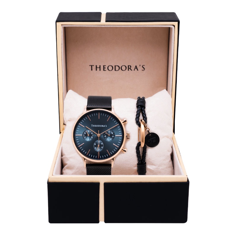 【THEODORA'S】手錶手鍊1+1禮盒-男款 Apollo 手錶 三眼湖水綠【希奧朵拉】