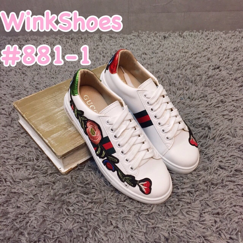 Wink Shoes正韓女鞋 歐美時尚經典條紋花朵圖騰球鞋 #881-1 (預購)
