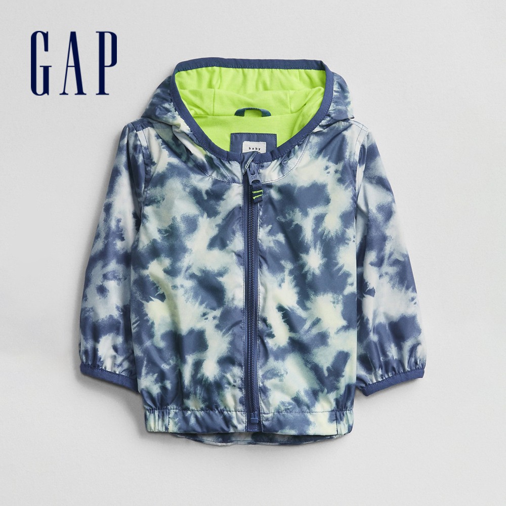 Gap 嬰兒裝 時尚紮染印花連帽外套-藍色迷彩(671591)