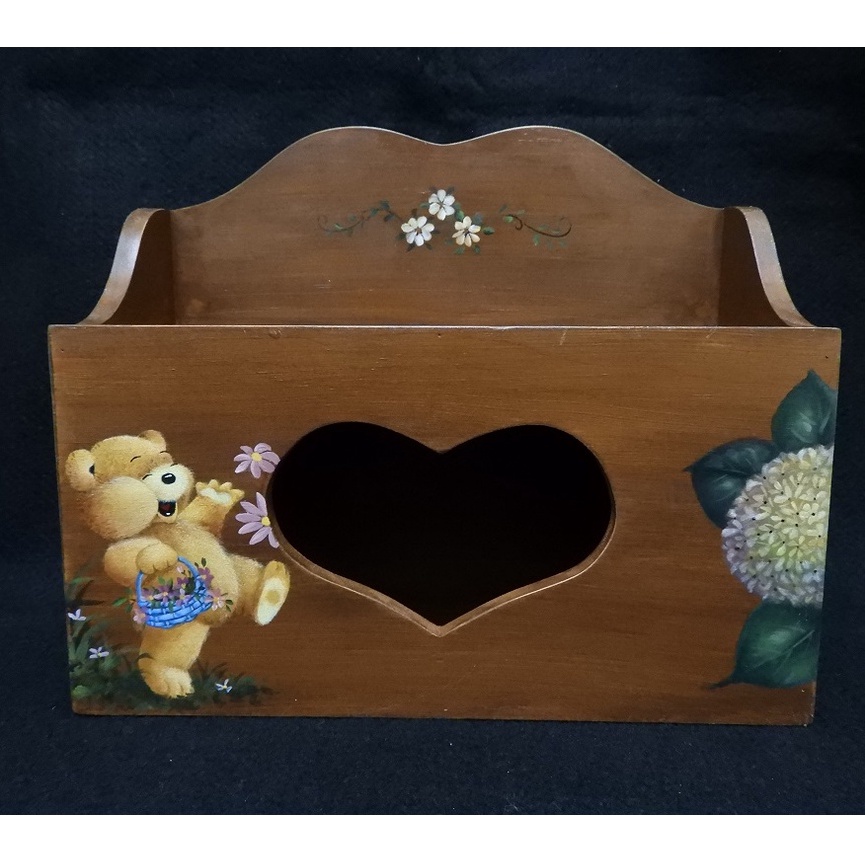 小熊&amp;繡球花木工彩繪面紙盒