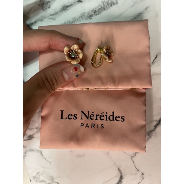 [二手］正品法國Les Nereides- 粉色小花耳夾