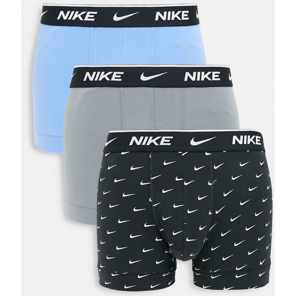 Nike 耐吉 棉質內褲 滿版Logo黑,,灰, 淺藍 三色綜合3件裝 百分百原裝正品全新現貨
