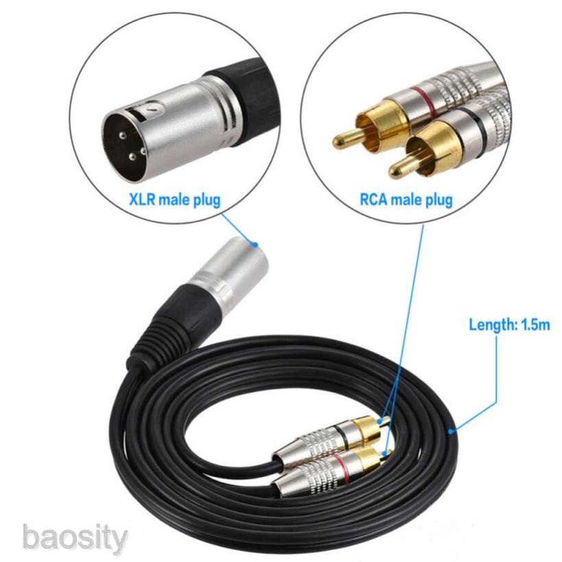 [BAOSITY] 2 RCA 唱機公插頭到 XLR 3 針公插孔麥克風電纜分配器適配器線