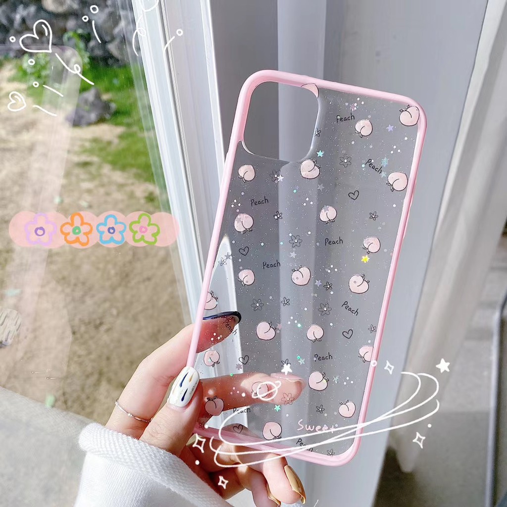 小清新透明卡通圖案水蜜桃iphone 11pro Max X Xs Xr I7 I8 Plus 手機殼軟殼 蝦皮購物