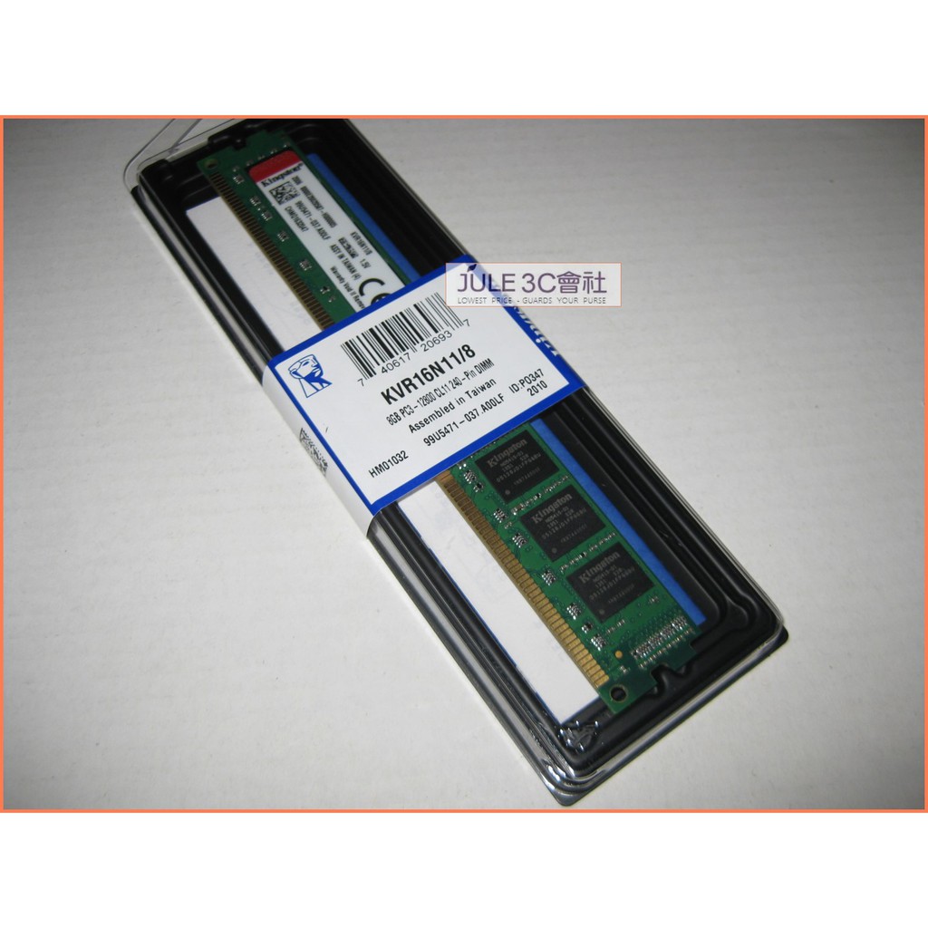 JULE 3C會社-金士頓Kingston 全新 DDR3 1600 KVR16N11/8 8GB 8G 桌上型 記憶體