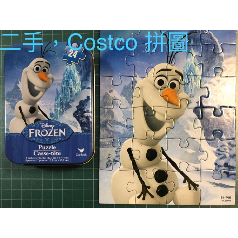 Costco PUZZLES鐵盒卡通拼圖🧩二手FROZEN 雪寶24片拼圖，鐵盒裝，無缺片