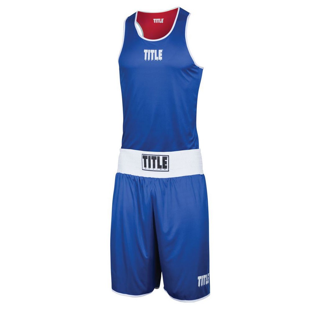 TITLE Reversible Boxing Set 1, 雙面穿, 兩面穿, 拳擊, 比賽服 拳擊衣 拳擊褲 紅 藍