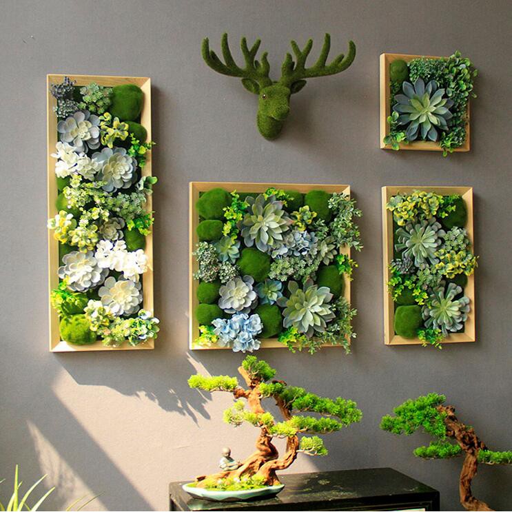 壁掛植物ins裝飾北歐綠植牆面裝飾客廳背景牆鹿頭仿真多肉植物牆 蝦皮購物