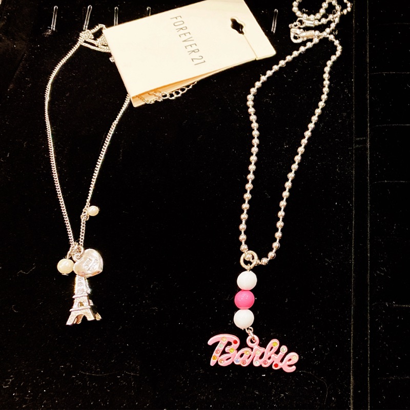 Forever21 珍珠鐵塔項鍊/Barbie芭比彩鑽項鍊