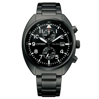 CITIZEN星辰Chorogargh兩眼計時碼錶數字時標100米防水光動能腕錶(黑電鍍）41mm CA7047-86E