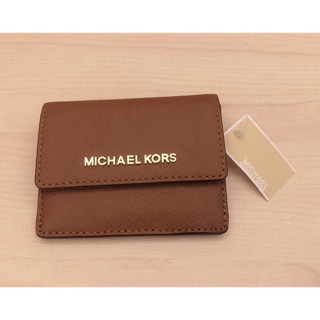 美國專櫃購入🇺🇸MICHAEL KORS金屬Logo防刮牛皮扣式卡夾零錢包 保證正品