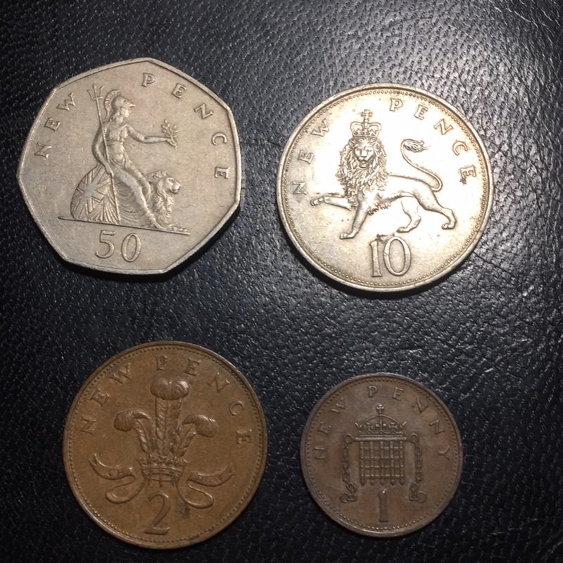 英國 新便士單位分別為50、10、2、1