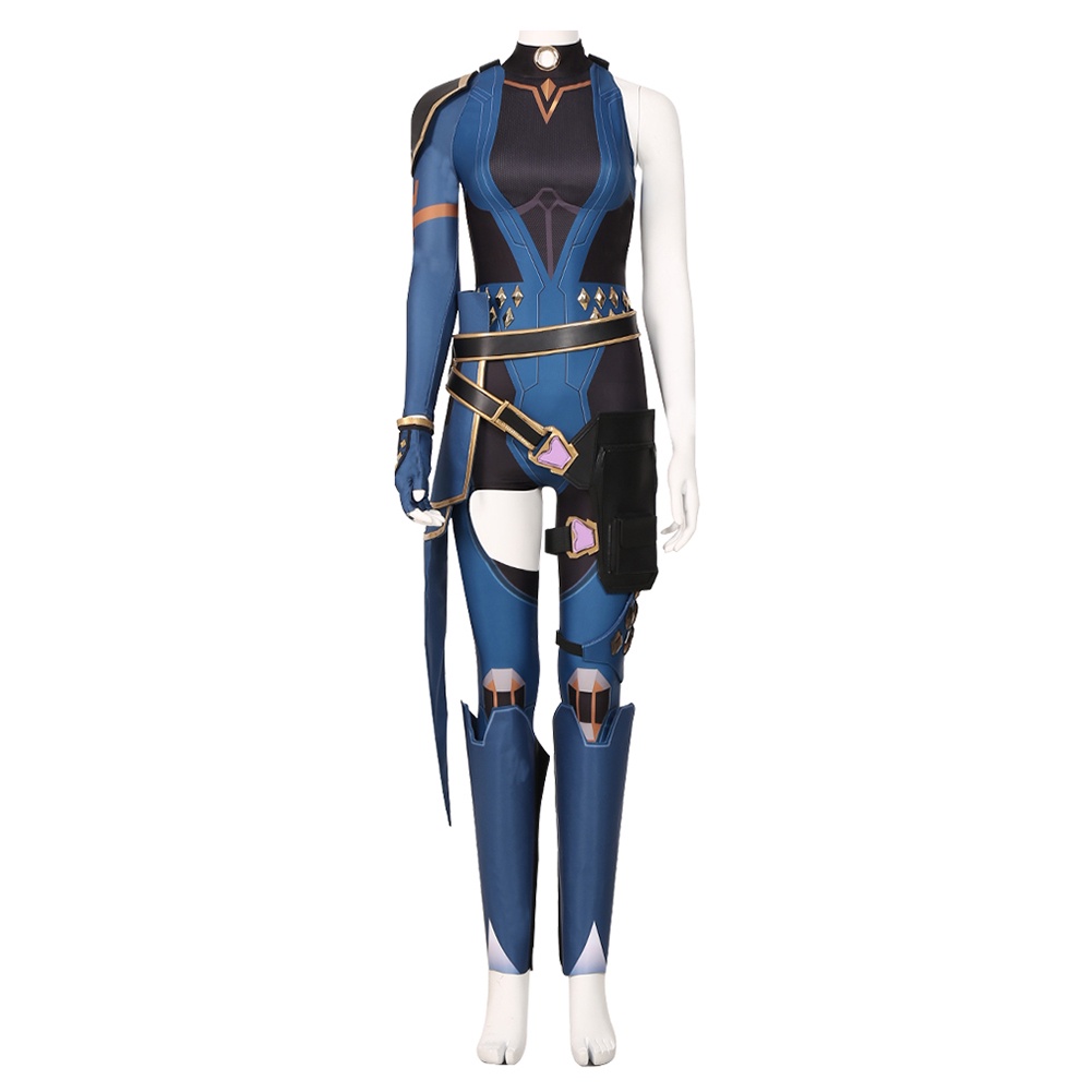 女士 Valorant Reyna Cosplay 服裝緊身藍色連身衣制服服裝決鬥者緊身衣褲道具萬聖節套裝(XXX 大號