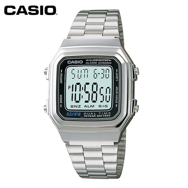 【CASIO】A178WA-1A 復古造型電子錶/經典百搭/男女通用款/34mm/銀/公司貨【第一鐘錶】