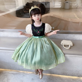 萬聖節女孩連衣裙夏季冷凍安娜公主裙兒童嬰兒網紗裙兒童衣服生日禮物的女孩綠色手套配件