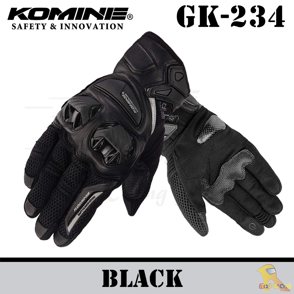 任我行騎士部品 KOMINE GK-234 夏季透氣 碳纖維 皮布混合 防摔手套 可觸控 2019年款 黑 GK234