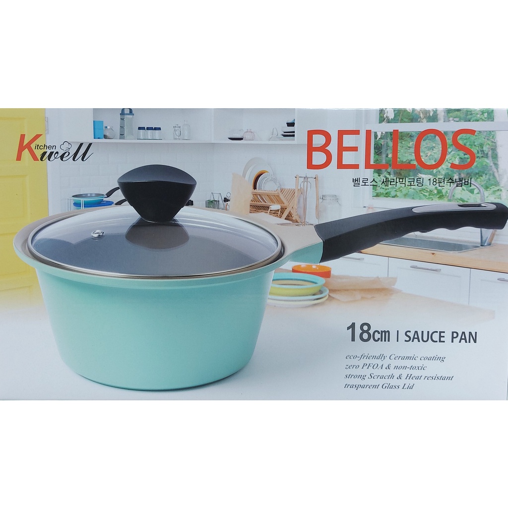 韓國製 KitchenWell Bellos 陶瓷單柄湯鍋 附蓋 18cm 泡麵鍋
