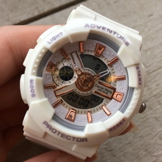 Daniel Wang 時尚雙顯示運動錶 防水手女錶 白色/玫瑰金時刻 DW3168白玫
