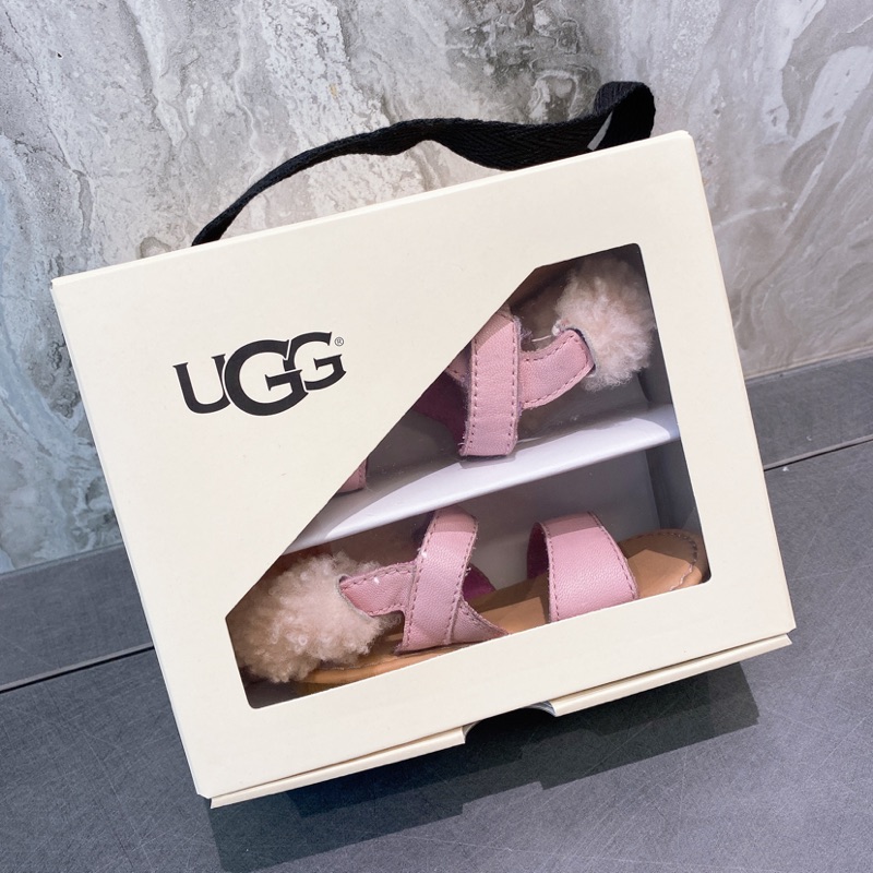UGG兒童毛毛粉紅色涼鞋13.5cm