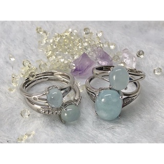純手作-天然海藍寶水晶鑲嵌鋯石純銀戒指/活動戒指