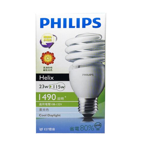 PHILIPS飛利浦 精巧電子式螺旋省電燈泡 Helix 23W (115 W) E27 白光