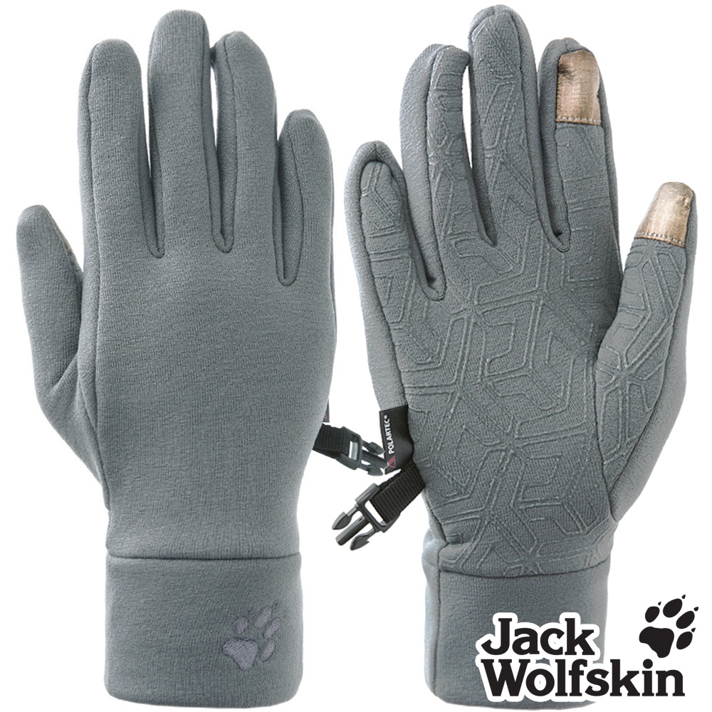 【Jack wolfskin 飛狼】刺繡狼爪保暖內刷毛觸控手套『灰色』