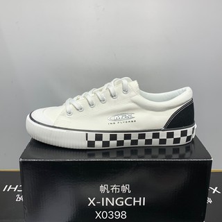 X-INGCHI 男女款白方格休閒帆布鞋 NO.X0398