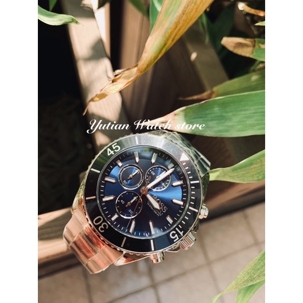 Hugo Boss＿德式競速計時腕錶-個性三眼X藍銀鋼＿新款_實體門市（預購款)