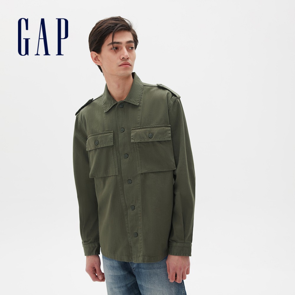 Gap 男裝 工裝襯衫式牛仔上衣-軍綠色(538064)