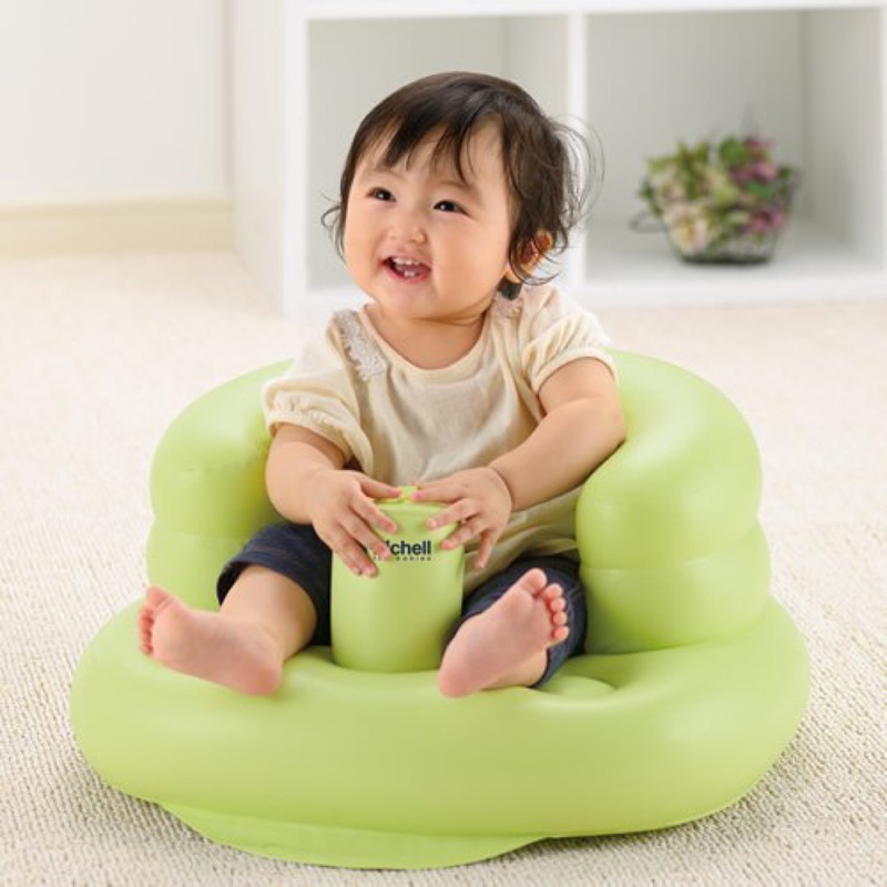 日本 利其爾 Richell 嬰兒 幼兒 多功能充氣沙發椅 洗澡椅 餐椅 學習椅 充氣椅 綠色