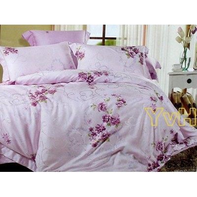 =YvH=雙人床罩 淺紫玫瑰 60支 木漿纖維緹花+精梳純棉 5x6.2尺鋪棉床罩8件組 歐式床裙 色瑕疵出清