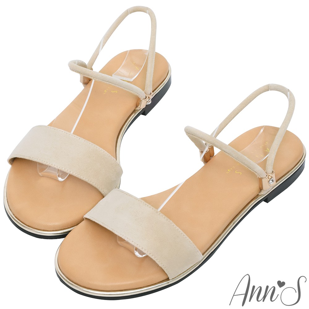 Ann’S放鬆機會-絨質小鑽扣可兩穿寬版平底涼鞋-杏