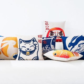 日式和風浮世繪招財貓沙發靠墊花紋中式寶寶絨沙發抱枕靠枕腰枕